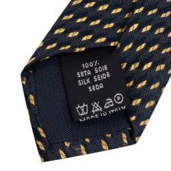 Pre Owned Valentino Dark Blue Jacquard Silk Traditional Tie