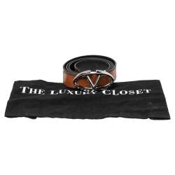 Valentino Tan/Black Leather V Logo Reversible Buckle Belt 105CM