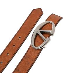 Valentino Tan/Black Leather V Logo Reversible Buckle Belt 105CM