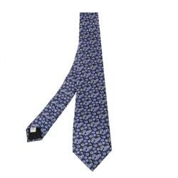 Pre Owned Valentino Purple & Black Floral Print Silk Tie