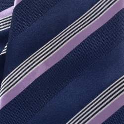 Valentino Blue Diagonal Striped Classic Silk Tie 
