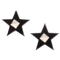 Valentino Black Enamel Rockstud Star Pin Brooch Set of 2