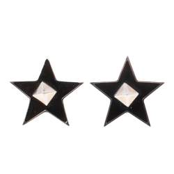 Valentino Black Enamel Rockstud Star Pin Brooch Set of 2