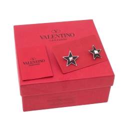 Valentino Black Enamel Rockstud Star Pin Brooch Set of 2