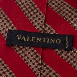 Pre Owned Valentino Red & Gold Stripe Silk Tie