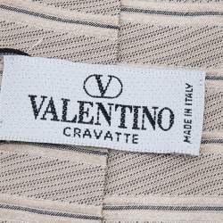 Pre Owned Valentino Cream Horizontal Striped Silk Tie