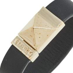 Valentino Black Leather Rockstud Clasp Bracelet