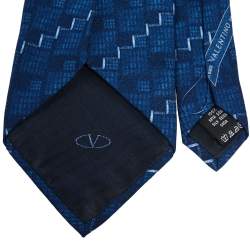 Pre Owned Valentino Navy Blue Printed Silk Tie