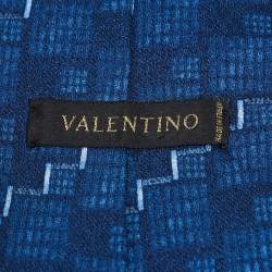 Pre Owned Valentino Navy Blue Printed Silk Tie