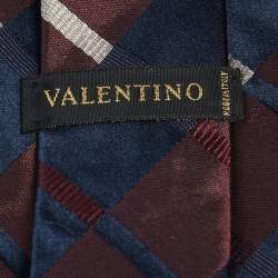 مملوكة مسبقًا Valentino Navy Blue Patterned Silk Jacquard Tie