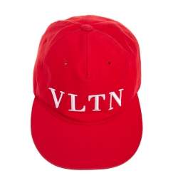 Pre Owned Valentino Red Cotton Canvas VLTN Baseball Cap 