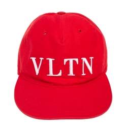 Pre Owned Valentino Red Cotton Canvas VLTN Baseball Cap 