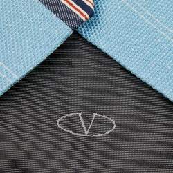 Pre Owned Valentino Blue Striped Cotton Silk Tie