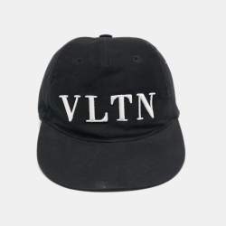 Pre Owned Valentino Black VLTN Print Cotton Baseball Cap 