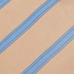 Pre Owned Valentino Beige & Blue Diagonal Striped Silk Vintage Tie 