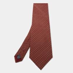 Louis Vuitton Gold Micro Damier Classic Pattern Checked Silk Tie