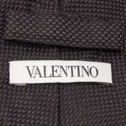Pre Owned Valentino Black Check Pattern Silk Tie