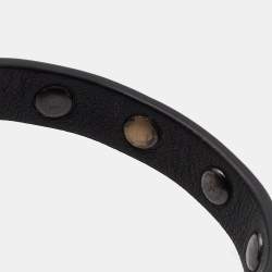 Pre Owned Valentino Black Leather Gunmetal Tone Rockstud Bracelet