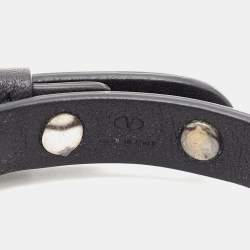 Pre Owned Valentino Black Leather Gunmetal Tone Rockstud Bracelet