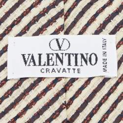 Valentino Cream & Brown Striped Silk Traditional Tie