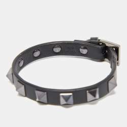 Pre Owned Valentino Black Leather Rockstud Wrap Bracelet