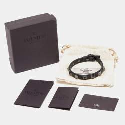 Pre Owned Valentino Black Leather Rockstud Wrap Bracelet