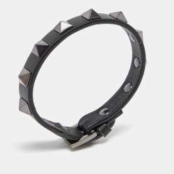 Pre Owned Valentino Black Leather Rockstud Wrap Bracelet
