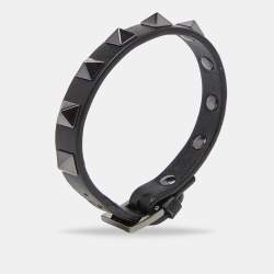 Pre Owned Valentino Black Leather Rockstud Wrap Bracelet