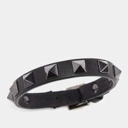 Pre Owned Valentino Black Leather Rockstud Wrap Bracelet