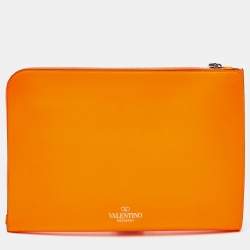 Pre Owned Valentino Neon Orange Leather VLTN Document Case