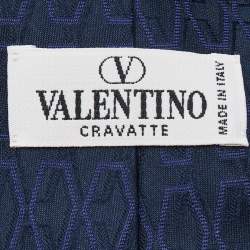 Pre Owned Valentino Navy Blue Patterned Silk Jacquard Tie