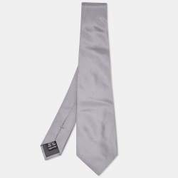 Pre Owned Valentino Grey Striped Silk Tie