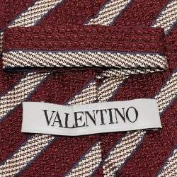 Pre Owned Valentino Burgundy Contrast Striped Silk Tie
