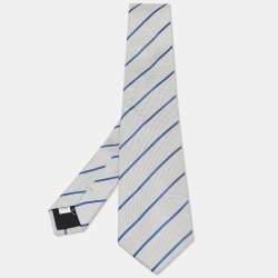 Valentino White/Blue Striped Silk Tie