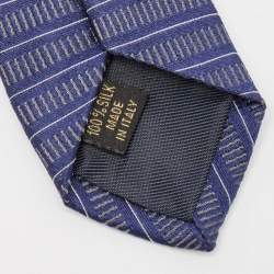 Valentino Navy Blue Stripe Patterned Silk Tie