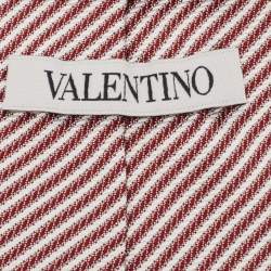 Pre Owned Valentino White/Red Striped Silk Tie