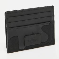 Valentino Black Camouflage Leather and Canvas Card Holder