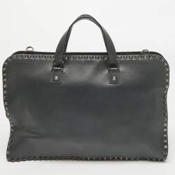 Valentino Black Leather Rockstud Briefcase Laptop Bag