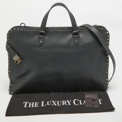 Valentino Black Leather Rockstud Briefcase Laptop Bag