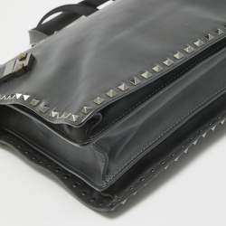 Valentino Black Leather Rockstud Briefcase Laptop Bag