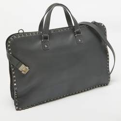 Valentino Black Leather Rockstud Briefcase Laptop Bag