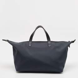 Pre Owned Valentino Dark Blue Leather and Nylon VLTN Travel Tote