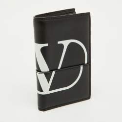 Pre Owned Valentino Black Leather VLTN Bifold Card Case