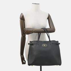 Pre Owned حقيبة يد توتس فالنتينو غارافاني أنتيباس جلد عجل أسود حجم متوسط