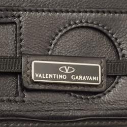 Pre Owned Valentino Logo Elastic Strap Black Perforated Leather Bifold Wallet