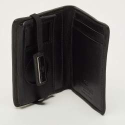 Pre Owned Valentino Logo Elastic Strap Black Perforated Leather Bifold Wallet