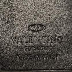 Pre Owned Valentino Logo Elastic Strap Black Perforated Leather Bifold Wallet