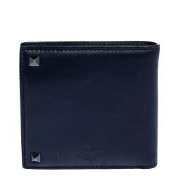 Pre Owned Valentino Navy Blue Leather Rockstud Bifold Wallet
