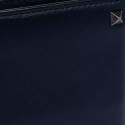 Pre Owned Valentino Navy Blue Leather Rockstud Bifold Wallet
