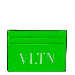 Pre Owned Valentino Neon Green Leather VLTN Card Holder